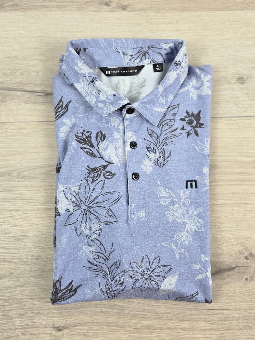 Travis Mathew Featherweight Cruise Polo Shirt Mens Large Violet Storm Floral